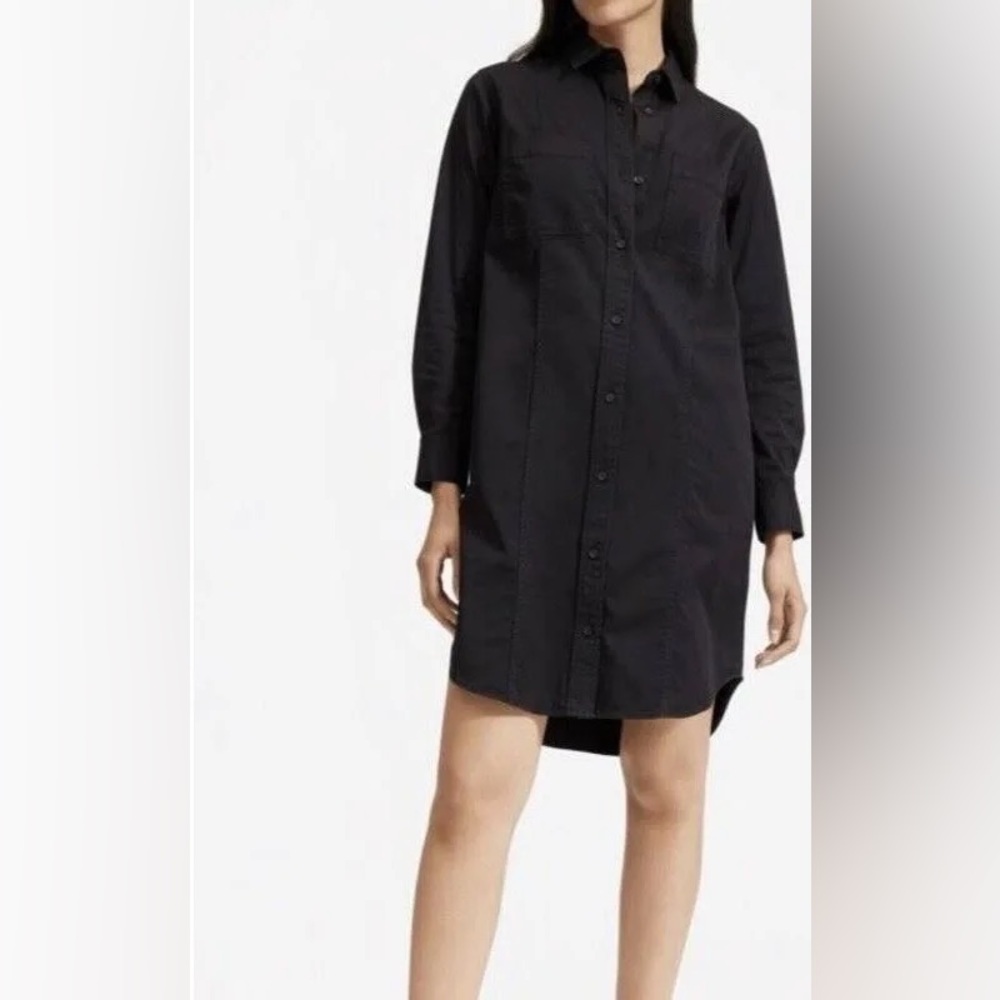 Everlane Shirt Dress Black Button Up Long Sleeve Womens Knee Length Size 8